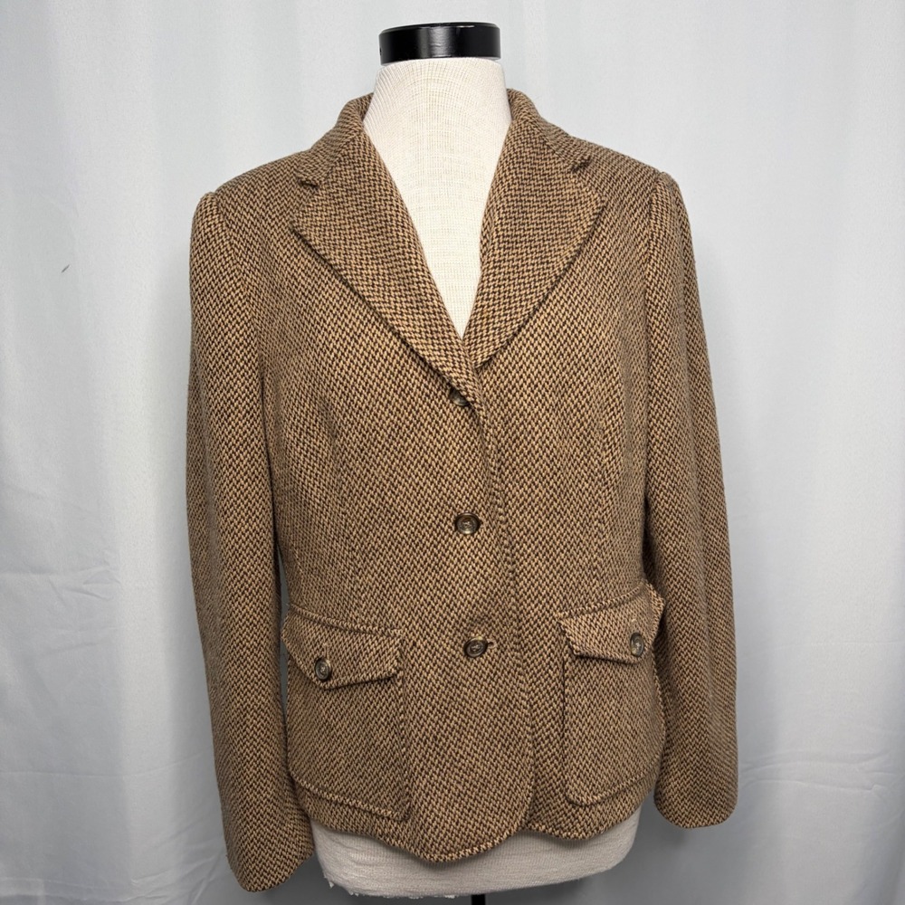 American Living Womens XL Brown Tweed Wool Blend 3-Button Blazer Jacket